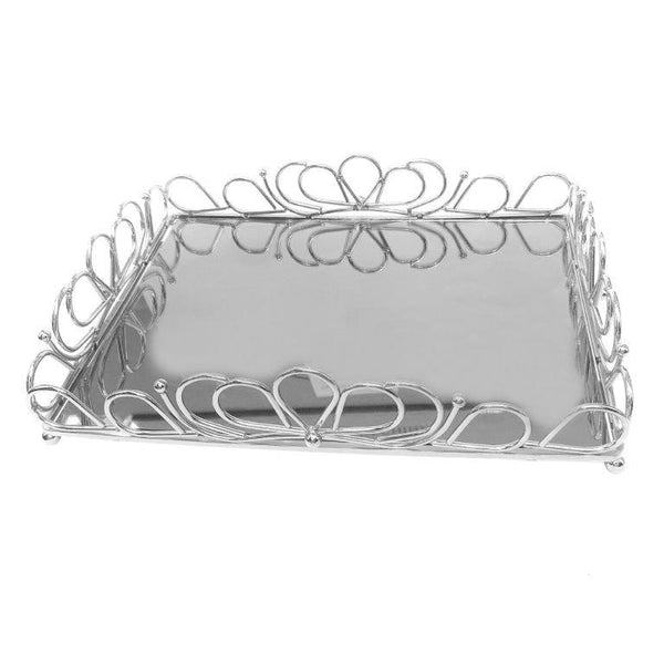 Vintage Silver Mirrored Tray Set of 2 with Deco Handles 25*35+30*40 cm (Ctn Box 8 units)