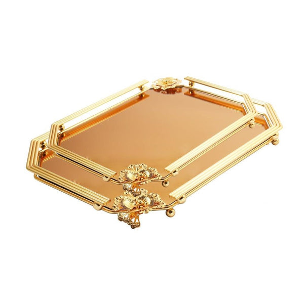 Deco Gold Metal Rectangular Serving Tray Set of 2 Pcs 36*26+41*31 cm (Ctn Box 8 units)