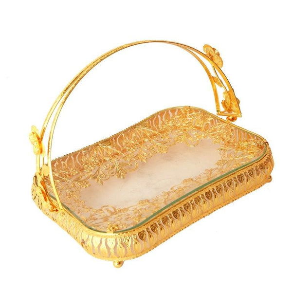 Deco Gold Metal Rectangle Serving Tray Fruit Basket (Ctn Box 8 units)