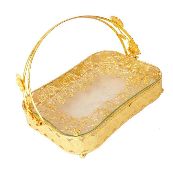 Deco Gold Metal Rectangle Serving Tray Fruit Basket (Ctn Box 8 units)