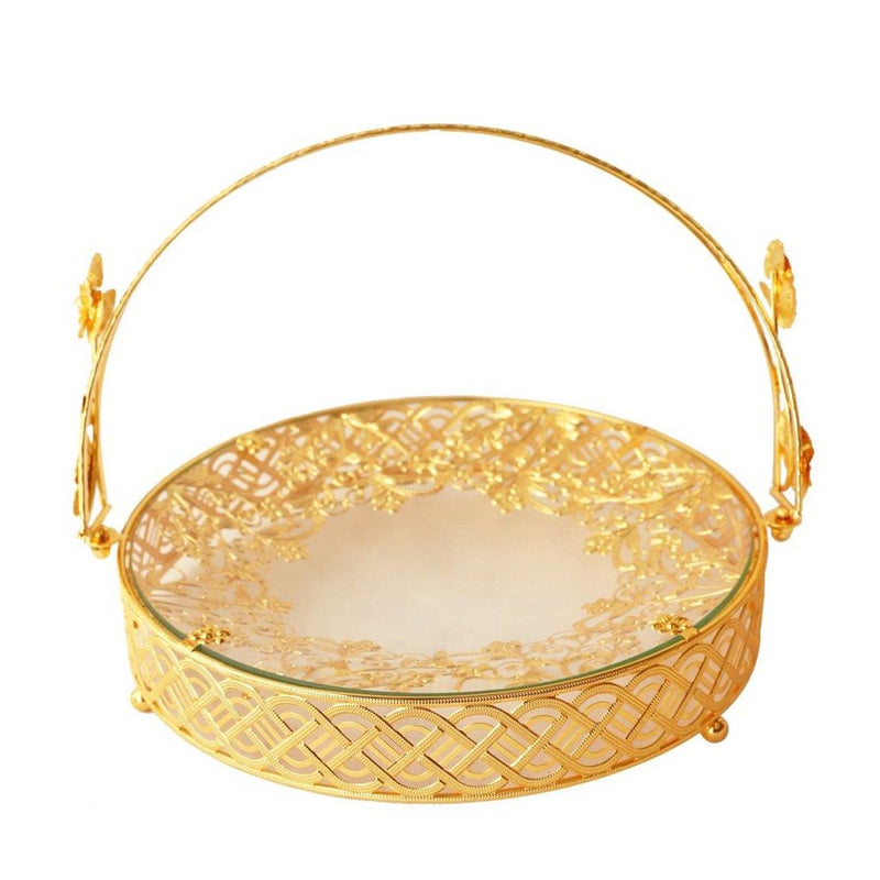 Deco Gold Metal Round Serving Tray Fruit Basket (Ctn Box 8 units)