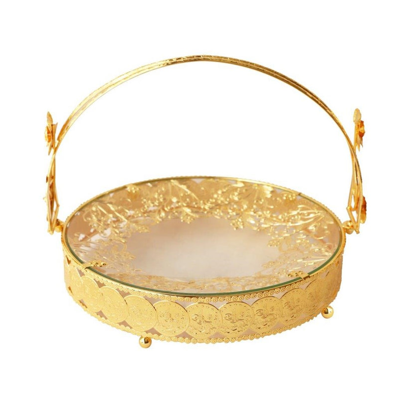 Deco Gold Metal Round Serving Tray Fruit Basket (Ctn Box 8 units)