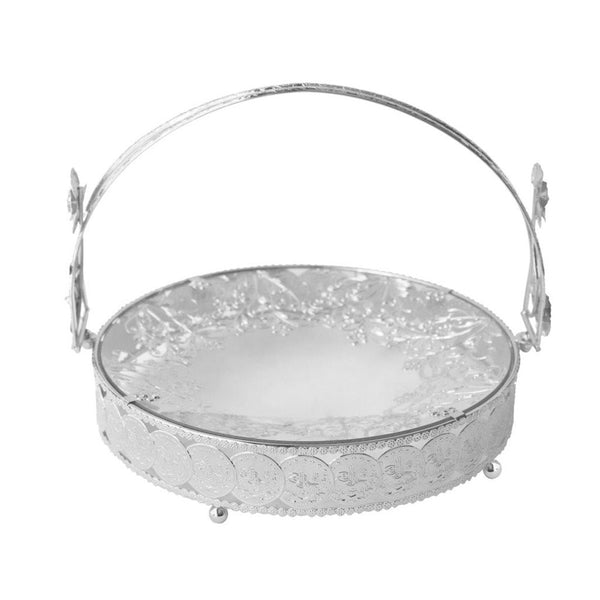 Deco Silver Metal Round Serving Tray Fruit Basket (Ctn Box 8 units)