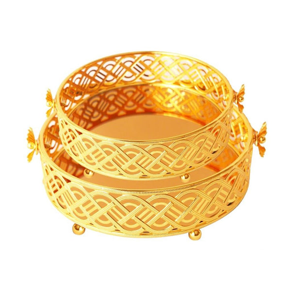 Deco Gold Metal Round Serving Tray Fruit Basket Set of 2 Pcs (Ctn Box 10 units)