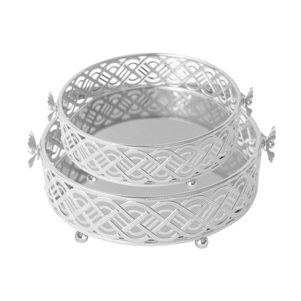 Deco Silver Metal Round Serving Tray Fruit Basket Set of 2 Pcs (Ctn Box 10 units)