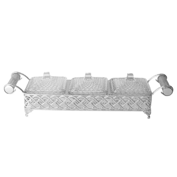 Metal Deco Silver Candy Box Nuts and Chocolates 2 Slot Serving Tray with Lid  47*11.5*10 cm (Ctn Box 8 units)