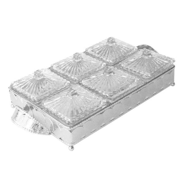 Metal Deco Silver Candy Box Nuts and Chocolates 4 Slot Serving Tray with Lid  35*25*8 cm (Ctn Box 6 units)