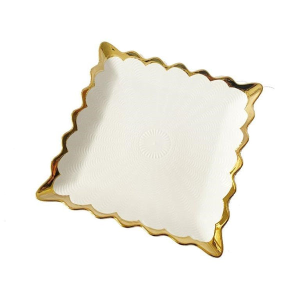 White Ceramic Gold Rim Tableware Rectangular Serving Dish Plate 25.5X25.5X3 cm (Ctn Box 36 units)