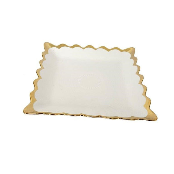 White Ceramic Gold Rim Tableware Rectangular Serving Dish Plate 20.5X20.5X2.5 cm (Ctn Box 48 units)