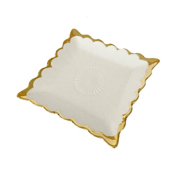 White Ceramic Gold Rim Tableware Rectangular Serving Dish Plate 15X15X2 cm (Ctn Box 60 units)