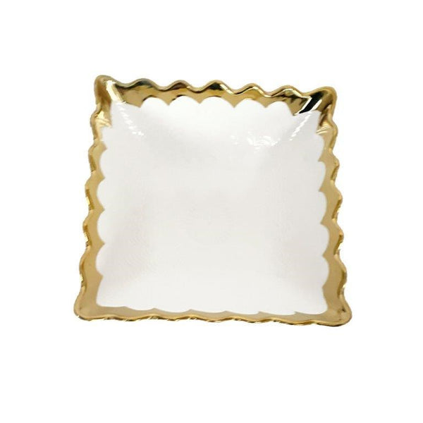 White Ceramic Gold Rim Tableware Rectangular Serving Dish Bowl 20.5X20.5X7.5 cm (Ctn Box 36 units)