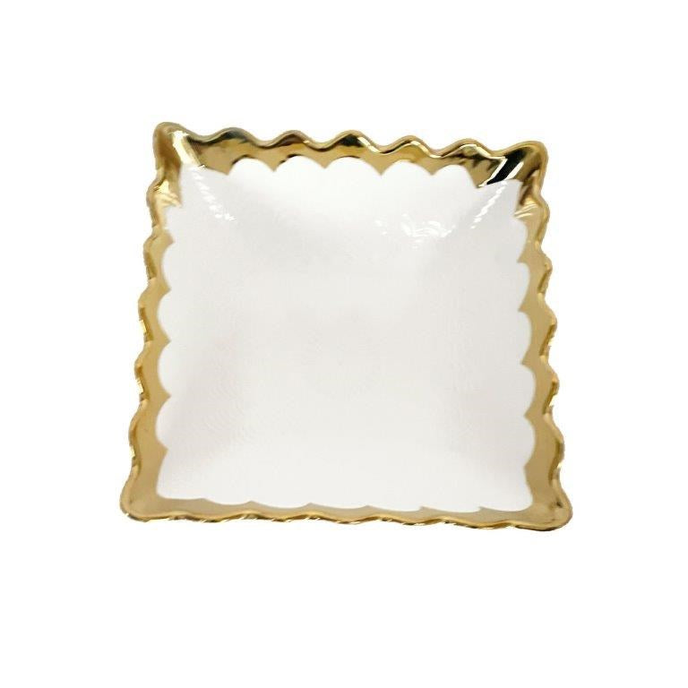 White Ceramic Gold Rim Tableware Rectangular Serving Dish Bowl 20.5X20.5X7.5 cm (Ctn Box 36 units)