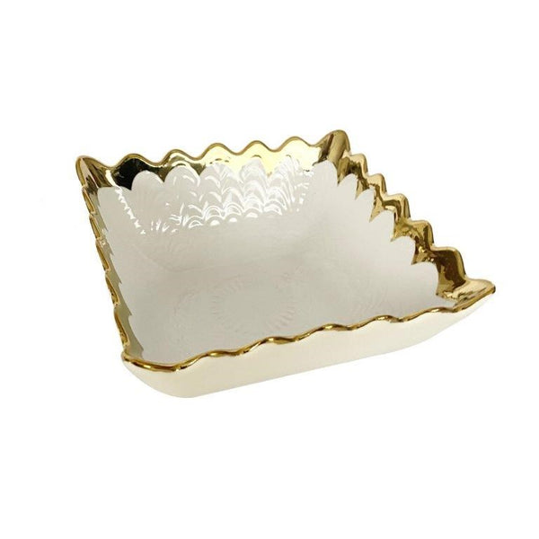 White Ceramic Gold Rim Tableware Rectangular Serving Dish Bowl 15.5X15X6.5 cm (Ctn Box 60 units)
