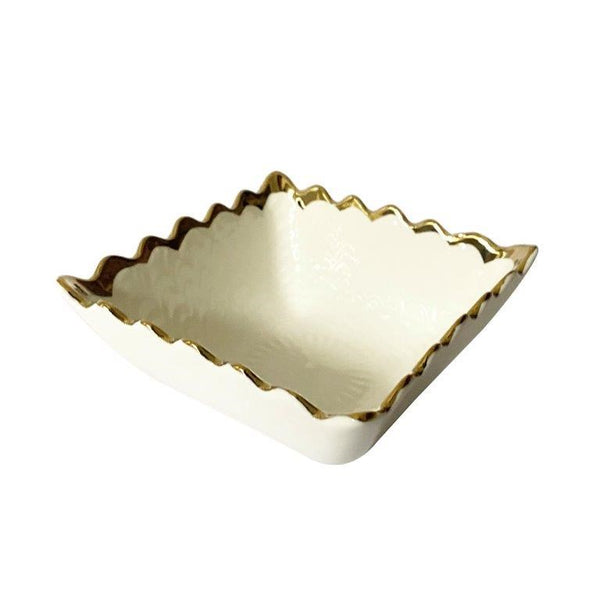 White Ceramic Gold Rim Tableware Rectangular Serving Dish Bowl 11.5X11.5X5 cm (Ctn Box 96 units)