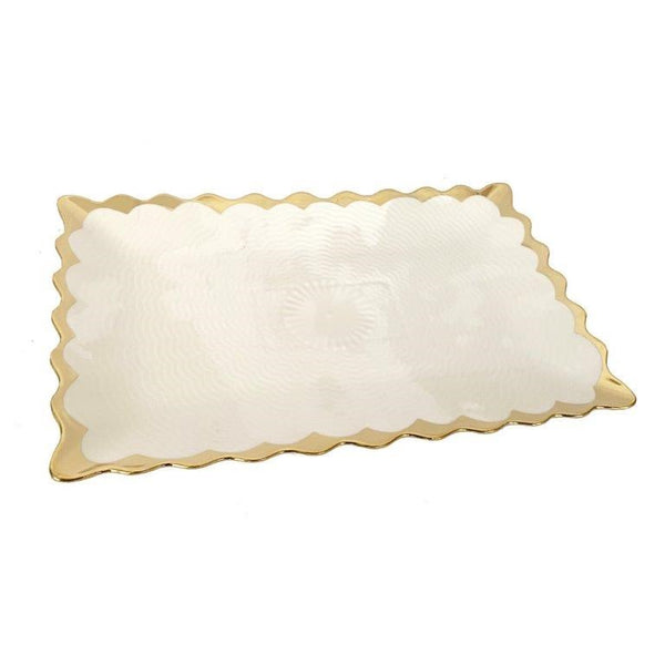 White Ceramic Gold Rim Tableware Rectangular Serving Dish Plate 35.5X22X3 cm (Ctn Box 24 units)