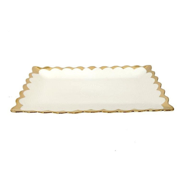 White Ceramic Gold Rim Tableware Rectangular Serving Dish Plate 25.5X15.5X2 cm (Ctn Box 48 units)