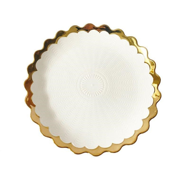 White Ceramic Gold Rim Tableware Round Serving Dish Plate 26X26X3 cm (Ctn Box 36 units)