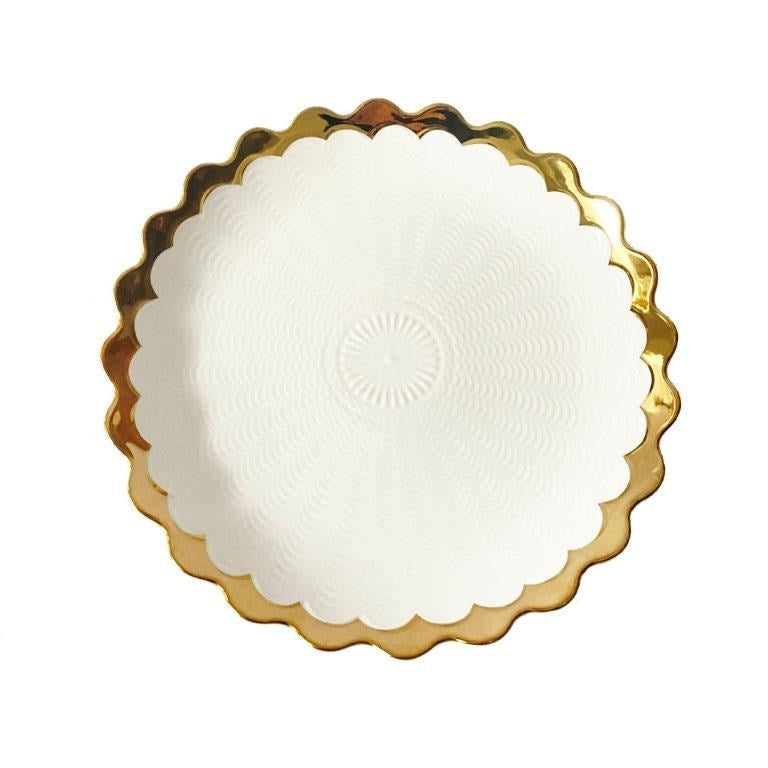 White Ceramic Gold Rim Tableware Round Serving Dish Plate 26X26X3 cm (Ctn Box 36 units)