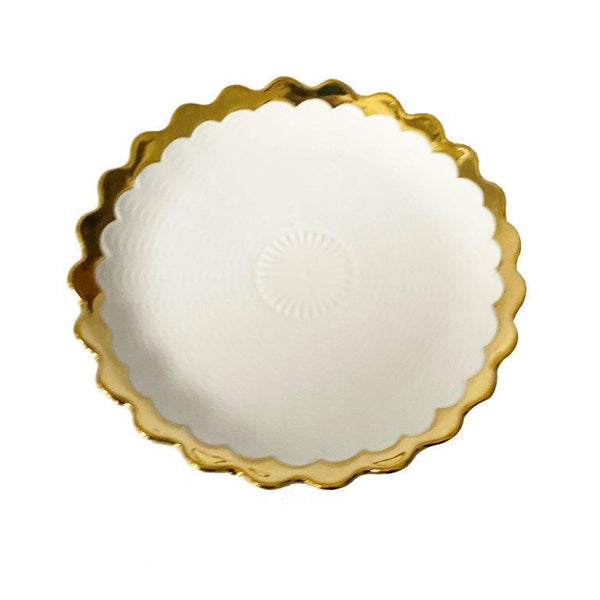 White Ceramic Gold Rim Tableware Round Serving Dish Plate 20.5X20.5X2.5 cm (Ctn Box 48 units)