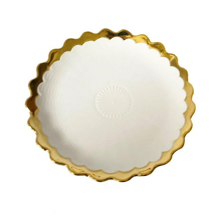 White Ceramic Gold Rim Tableware Round Serving Dish Plate 20.5X20.5X2.5 cm (Ctn Box 48 units)