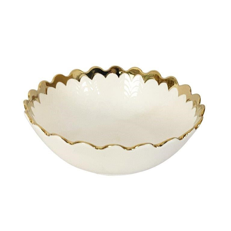 White Ceramic Gold Rim Tableware Round Serving Dish Bowl 21X21X.5 cm (Ctn Box 36 units)