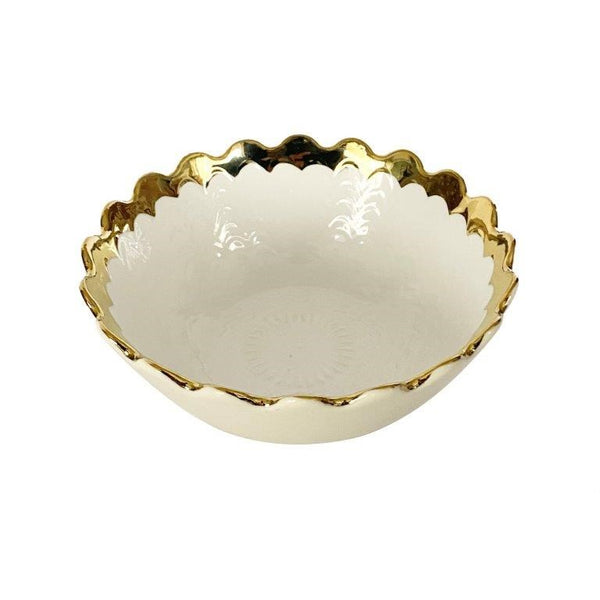 White Ceramic Gold Rim Tableware Round Serving Dish Bowl 16X16X6.5 cm (Ctn Box 60 units)