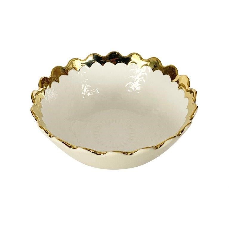 White Ceramic Gold Rim Tableware Round Serving Dish Bowl 16X16X6.5 cm (Ctn Box 60 units)