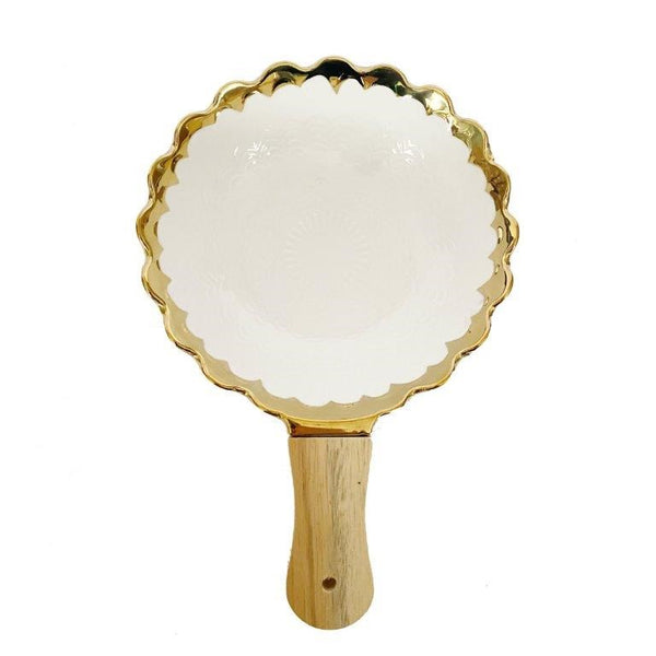 White Ceramic Gold Rim Tableware Round Serving Dish Bowl 25.5X17X5.5 cm (Ctn Box 24 units)