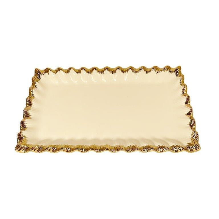 White Ceramic Gold Rim Tableware Rectangular Serving Dish Plate 31*18.5*3 cm (Ctn Box 40 units)