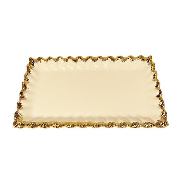 White Ceramic Gold Rim Tableware Rectangular Serving Dish Plate 36*21*3.3 cm (Ctn Box 30 units)