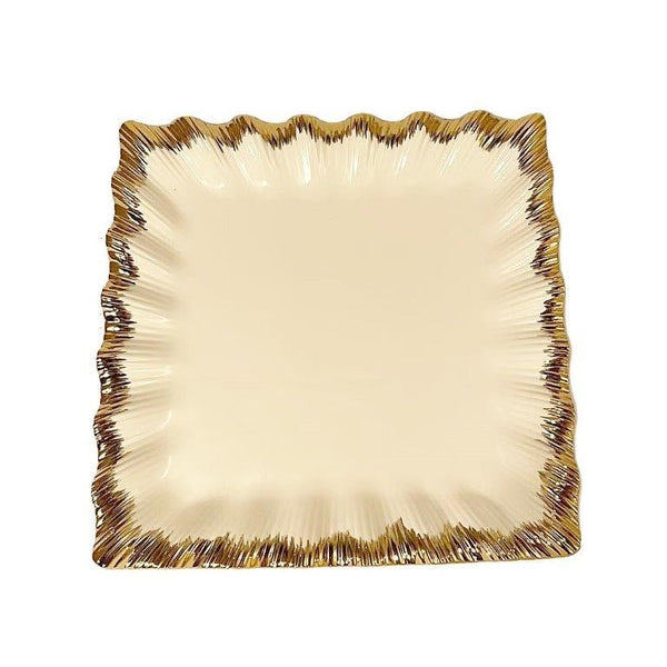 White Ceramic Gold Rim Tableware Square Serving Dish Plate 30.5*30.5*3.5 cm (Ctn Box 24 units)