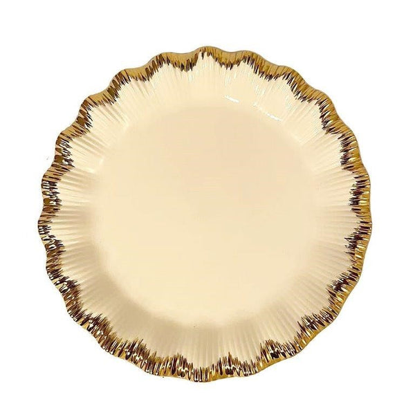 White Ceramic Gold Rim Tableware Round Serving Dish Plate 26*26*3 cm (Ctn Box 30 units)