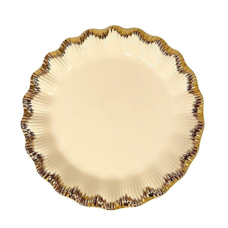 White Ceramic Gold Rim Tableware Round Serving Dish Plate 30.5*30.5*3.5 cm (Ctn Box 24 units)