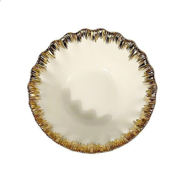 White Ceramic Gold Rim Tableware Round Serving Dish Bowl 20.5*20.5*8 cm (Ctn Box 36 units)