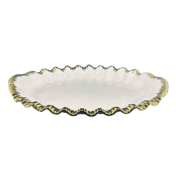 White Ceramic Gold Rim Tableware Oval Serving Dish Plate 30.5*19.5*4 cm (Ctn Box 40 units)
