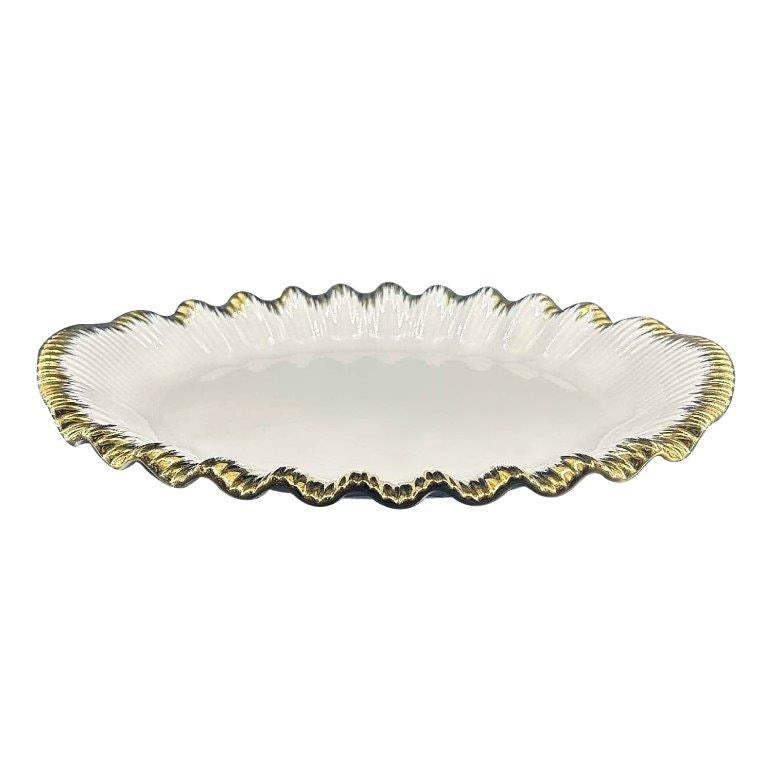 White Ceramic Gold Rim Tableware Oval Serving Dish Plate 36*23*4.5 cm (Ctn Box 30 units)
