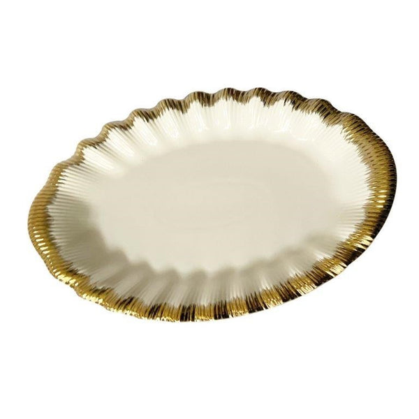 White Ceramic Gold Rim Tableware Round Serving Dish Plate 40.5*26*5 cm (Ctn Box 20 units)