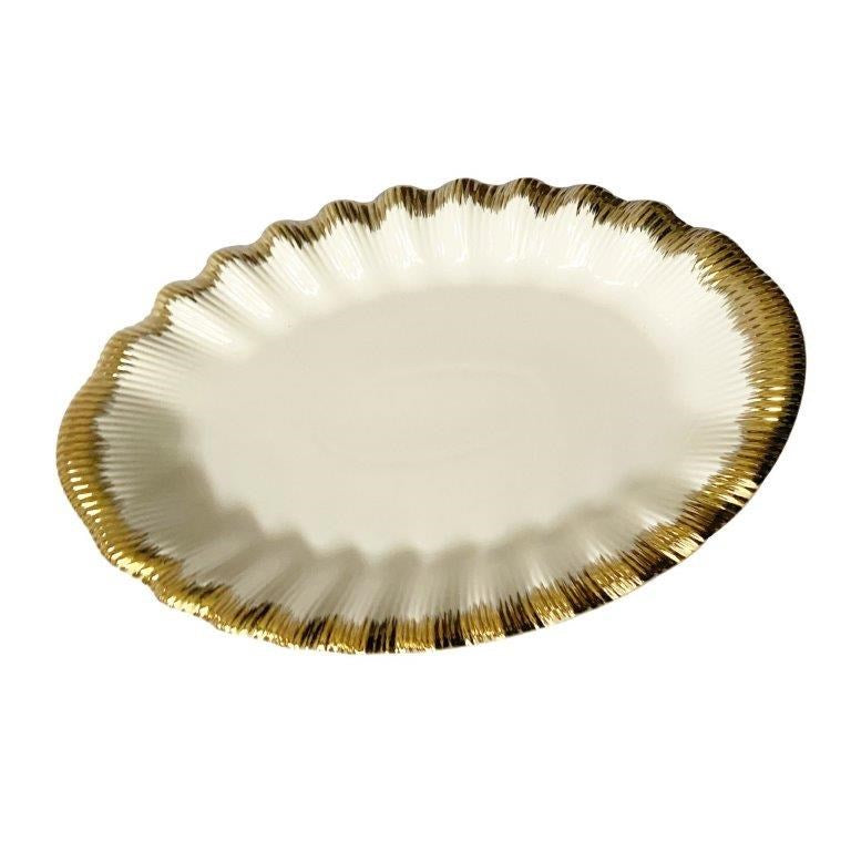 White Ceramic Gold Rim Tableware Round Serving Dish Plate 40.5*26*5 cm (Ctn Box 20 units)