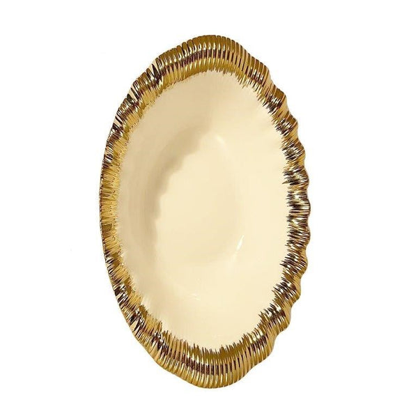 White Ceramic Gold Rim Tableware Oval Serving Dish Bowl 31.5*20*9.5 cm (Ctn Box 24 units)