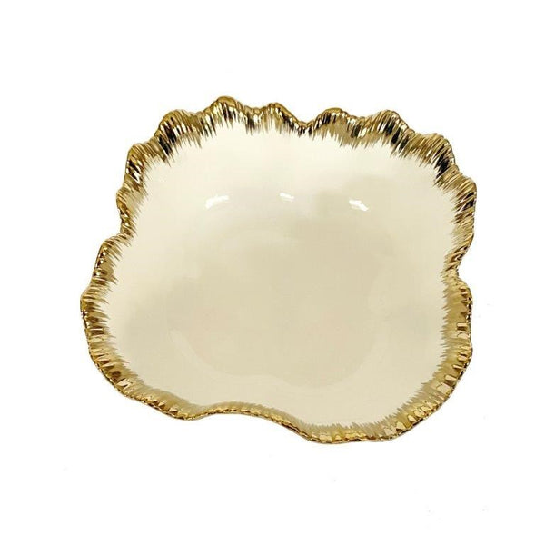 White Ceramic Gold Rim Tableware Oval Serving Dish Bowl 26*26*10.5 cm (Ctn Box 24 units)