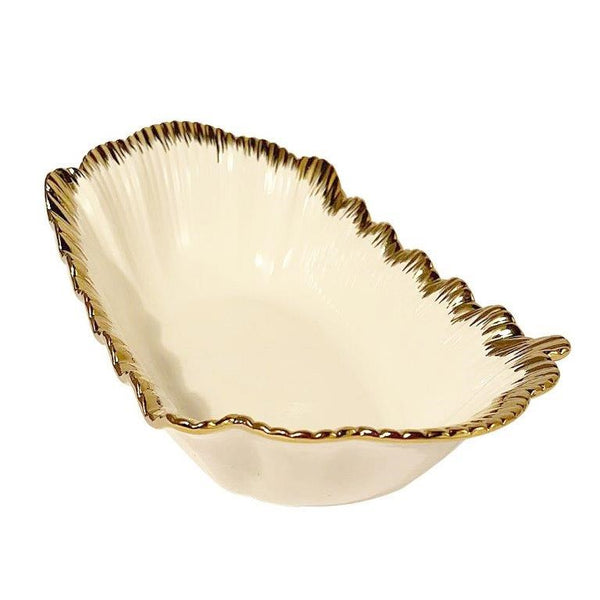 White Ceramic Gold Rim Tableware Oval Serving Dish Bowl 30*18*9.5 cm (Ctn Box 30 units)