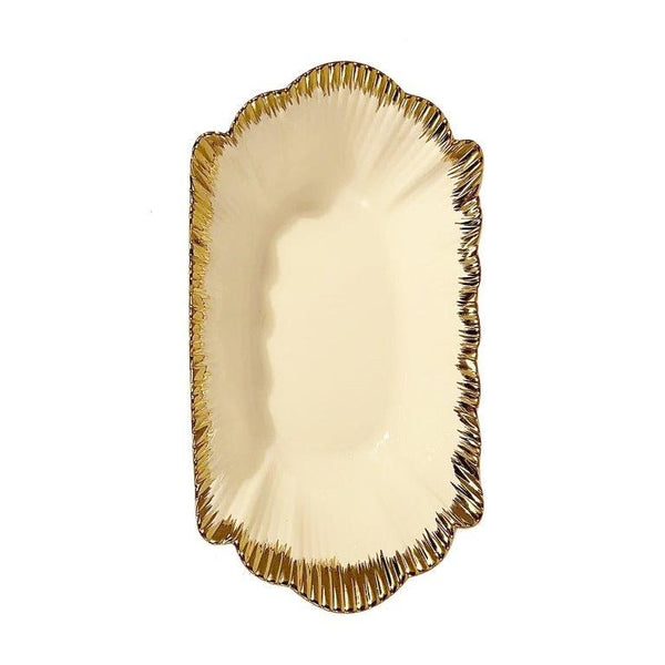 White Ceramic Gold Rim Tableware Oval Serving Dish Bowl 35*20.5*10.5 cm (Ctn Box 20 units)
