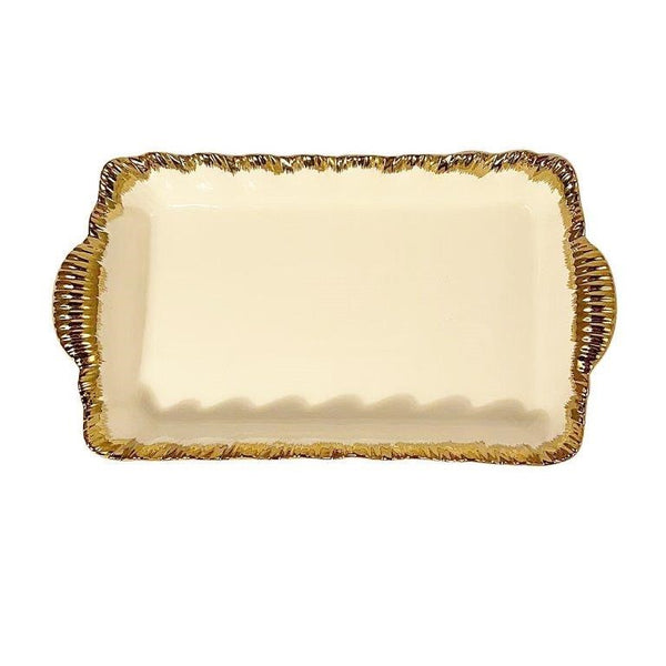 White Ceramic Gold Rim Tableware Rectangular Serving Dish Plate 40*23.5*6 cm (Ctn Box 16 units)