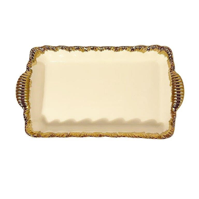 White Ceramic Gold Rim Tableware Rectangular Serving Dish Plate 40*23.5*6 cm (Ctn Box 16 units)