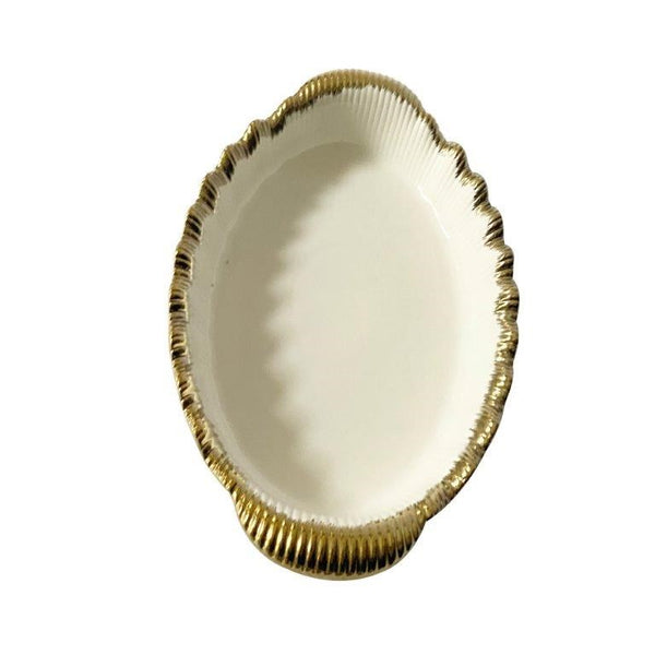 White Ceramic Gold Rim Tableware Oval Serving Dish Plate 27.5*17*4.8 cm (Ctn Box 36 units)