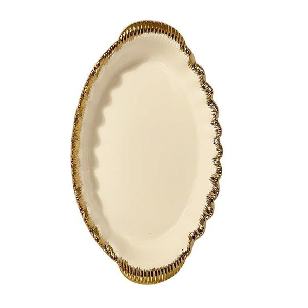 White Ceramic Gold Rim Tableware Oval Serving Dish Plate 33.5*20.5*5.5 cm (Ctn Box 24 units)