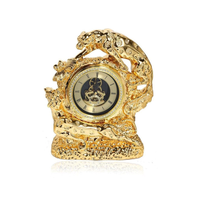 Tiger Statue with Clock Figurine Sculpture Gold 33*30 cm