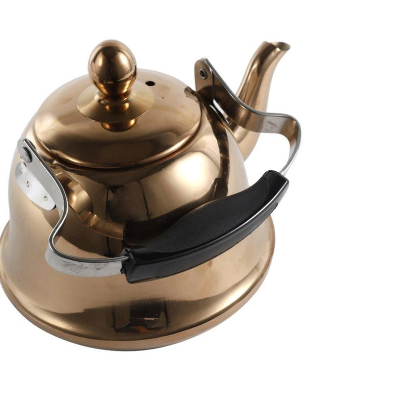 Stainless Steel Gold Plated Tea Pot Kettle 1 Litre