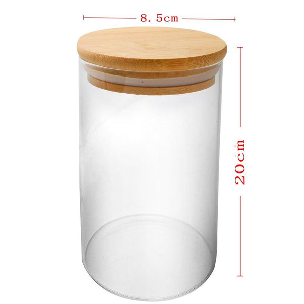 Airtight Glass Canister Storage Jar Bamboo Lid 8.5*20 cm