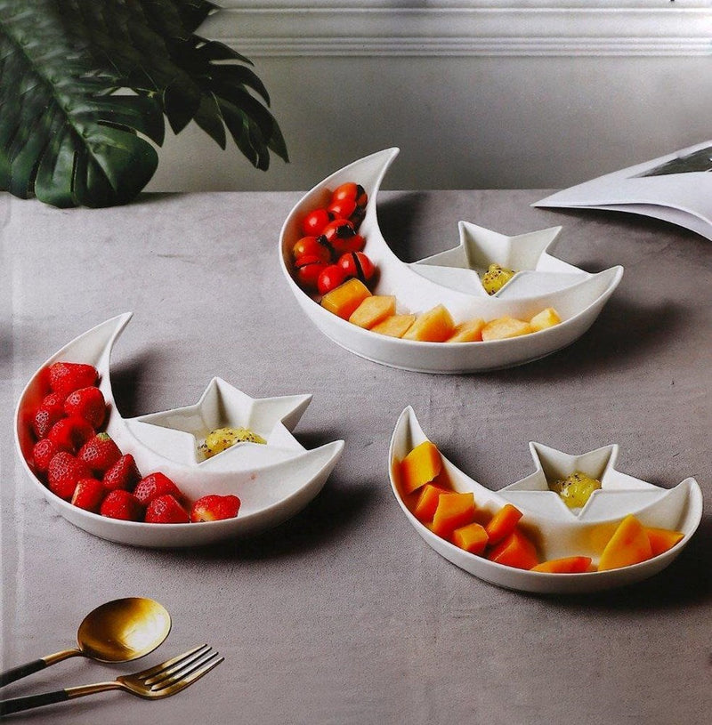 Moon Star Shape Ceramic Fruits and Nuts Candy Serving Platter Set of 3 10inch+12inch+14inch